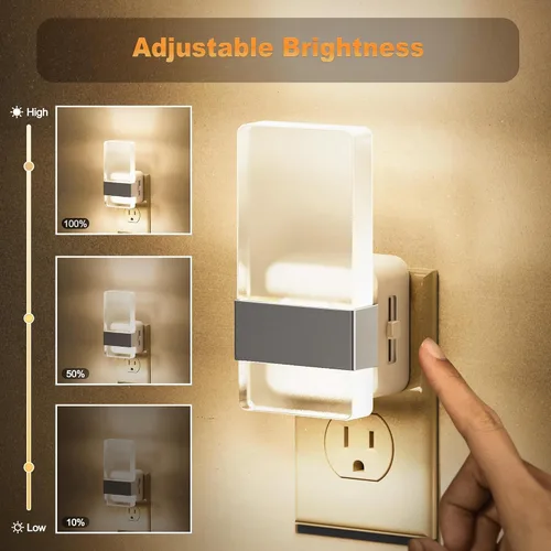 Miniatura 2 de JandCase Luces nocturnas enchufables a la pared, sensor de atardecer a amanecer, LED blanco suave de 3000 K, diseño acrílico, brillo ajustable de 0