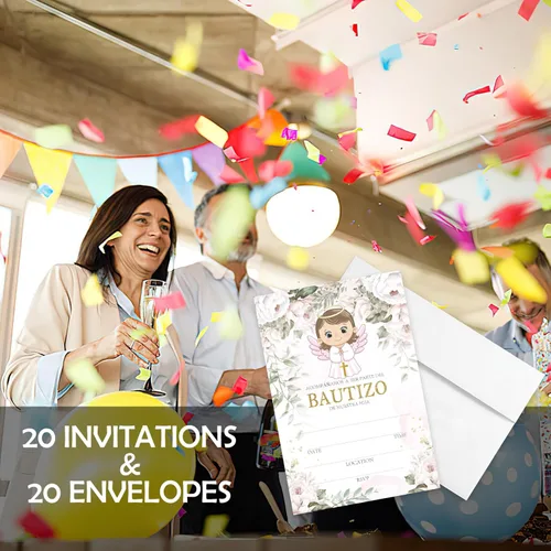 Miniatura 4 de AEHIE 20 juegos de invitaciones de bautizo con forma de fiesta de bautizo para baby shower, con sobres, tarjetas de invitaciones con cruz dorada