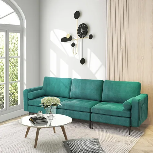 Miniatura 10 de KOMFOTT Sofá de dos plazas, tapizado para sala de estar, asientos de dos plazas modernos con 2 almohadas de refuerzo, bolsillo para revista, sofá