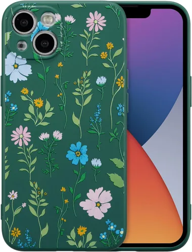 Miniatura 19 de RALEAVO Funda Floral para iPhone 12, Cubierta de Silicona Líquida con Bonito Patrón de Rama de Flores para Niñas y Mujeres, Funda Protectora de Goma