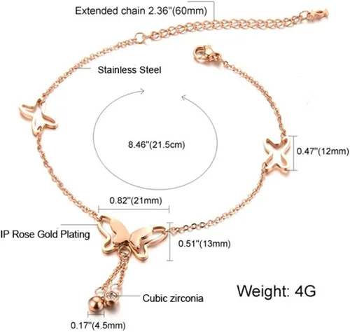 Miniatura 2 de Aienid, tobillera enchapada en oro rosa de 18ct, ajustable, sandalia para pie desnudo, tobillera tipo sandalia de cadena para playa.