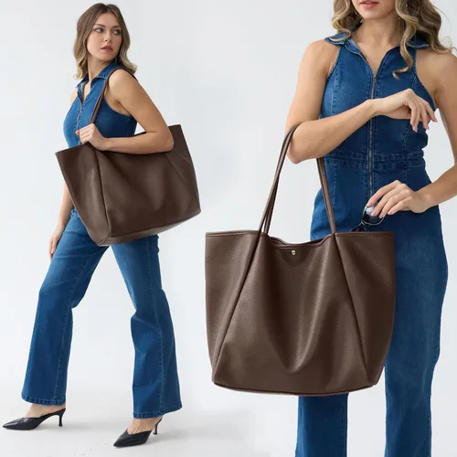 Miniatura 58 de HOXIS Bolso de mano de cuero PU de gran tamaño para mujer, bolso de fin de semana, bolso de viaje