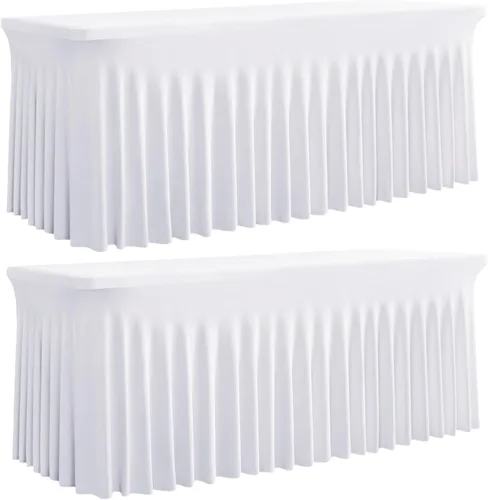 Miniatura 25 de Outpain - 4 paquetes de mantel de elastano de 6 pies para mesas plegables estándar - Mantel de mesa rosa bebé, protector de mesa para fiesta, boda