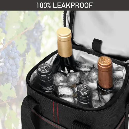 Miniatura 5 de Opux Bolsa térmica de vino con aislamiento para 4 botellas, a prueba de fugas, portátil, para viajes, picnic, regalo BYOB (negro)