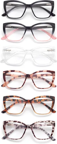 Miniatura 9 de Paquete de 3 lentes de lectura para mujeres, estilo Oprah, con montura de resorte, lentes de bloqueo de luz azul