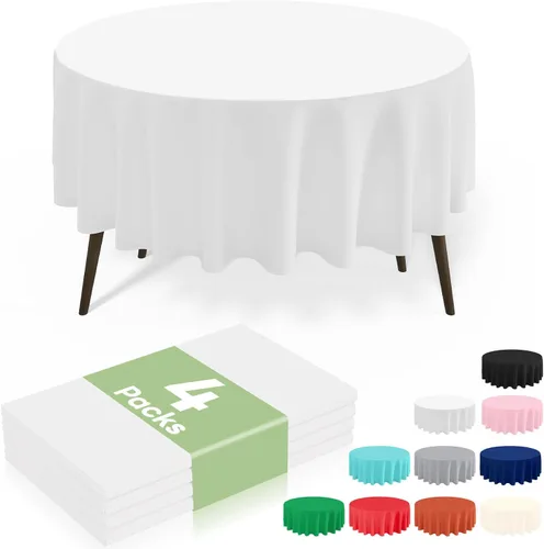 Miniatura 63 de misaya Paquete de 4 manteles desechables de plástico, mantel redondo impermeable de 84 pulgadas, a prueba de fugas y resistentes manteles Azul