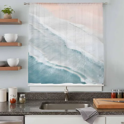 Miniatura 5 de Cortinas traslúcidas de playa de 63 pulgadas de largo, panel de cortina traslúcida para sala de estar, cortinas de cocina con bolsillo para barra