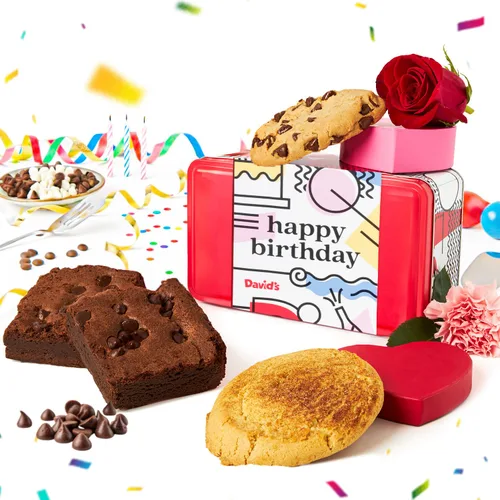 Miniatura 11 de David's Cookies Lata de muestra de regalo de feliz cumpleaños, galletas gourmet crujientes, regalo de aperitivos de panadería para cumpleaños