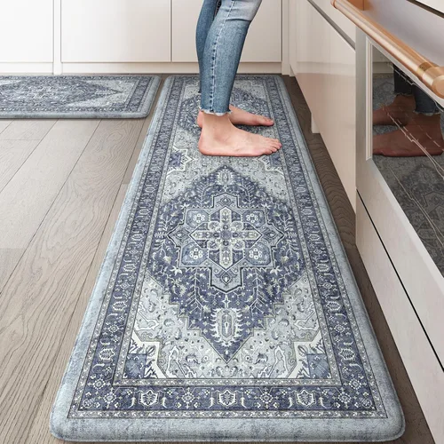 Miniatura 41 de KIMODE Alfombra de Cocina Antifatiga 2 Piezas, Alfombras de Cocina Antideslizantes e Impermeables, Alfombra de Cocina de Estilo Rústico en Gris