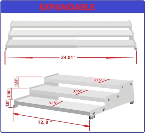 Miniatura 5 de Jojocross Organizador de especias para gabinete, almacenamiento de especias expandible de 3 niveles, ideal para armarios de cocina, armario, Blanco