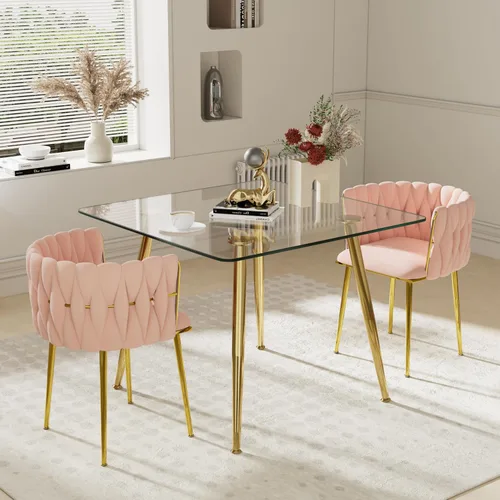 Miniatura 26 de Juego de mesa de comedor de cristal plateado para 2, juego de mesa cuadrada de lujo moderno de 36 pulgadas, juego de mesa de cocina minimalista de 3