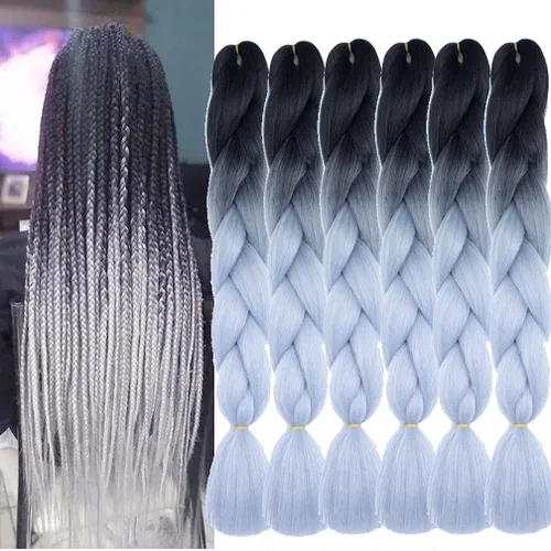 Miniatura 56 de Xiaofeng Extensiones de cabello trenzado coloridas Ombre de 61 cm, 3 unidades, trenzas Jumbo de alta temperatura para trenzas en zigzag y trenzas