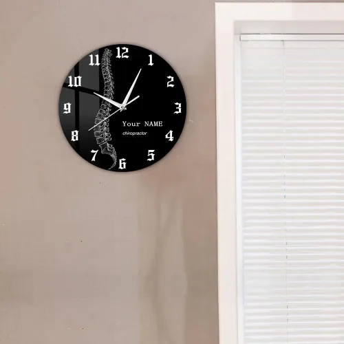 Miniatura 6 de Reloj de pared personalizado de 12 pulgadas, para terapeuta de columna vertebral, negro, redondo, analógico, sin tictac, sin alarma, adulto, unisex