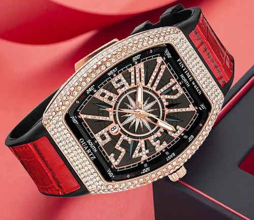 Miniatura 2 de Gosasa Reloj Tonneau único de moda para hombre con diamantes de imitación de cuarzo con correa de goma