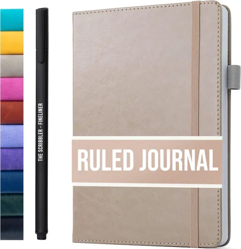 Miniatura 13 de Cuaderno rayado para escribir, 200 páginas, papel grueso de 4.23 oz/m² con notas adhesivas, lazo para bolígrafo, banda elástica, tapa dura de cuero