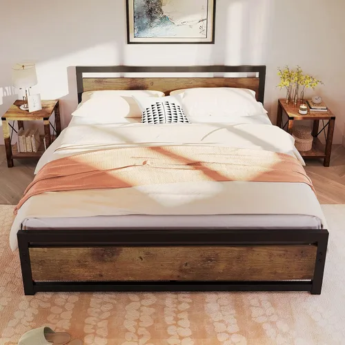 Miniatura 7 de Amyove Base de cama tamaño King con cabecera y estribo de madera, plataforma de cama King de metal, no necesita somier, 14 pulgadas, fácil