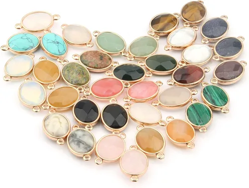 Miniatura 2 de LE SKY Conectores de piedra natural con forma de huevo facetado, dijes de ágata negra para hacer joyas, collares, pulseras, 10