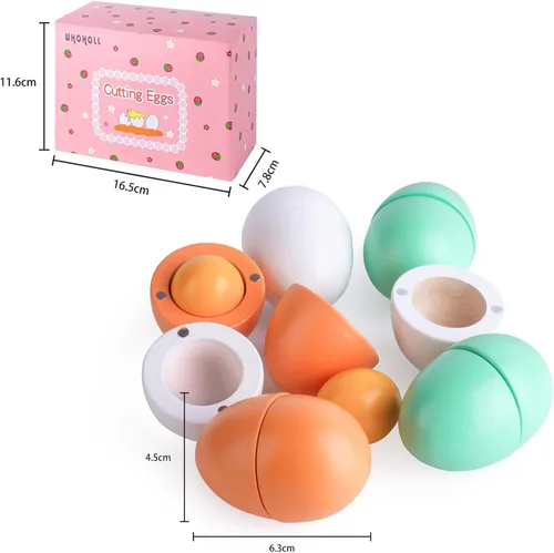 Miniatura 6 de WHOHOLL Huevos de madera de Pascua, juegos de comida para niños, huevos de madera resistentes con yema magnética separable, juguete de cocina