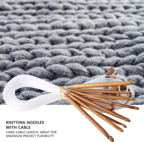 Miniatura 2 de Juego de ganchos de ganchillo afganos tunecinos con cable de plástico, agujas de tejer de ganchillo de bambú para uso principiante o profesional