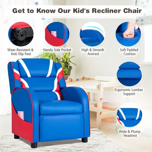 Miniatura 7 de Costzon Silla reclinable para niños, silla reclinable para juegos con reposapiés, reposacabezas, soporte lumbar y bolsillos laterales, silla