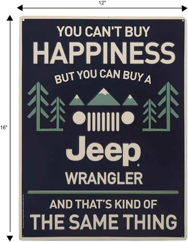 Miniatura 7 de Letrero de metal para Jeep Wrangler, «You Can't Buy Happiness But You Can Buy a Jeep Wrangl», divertida decoración de pared para Jeep Azul marino
