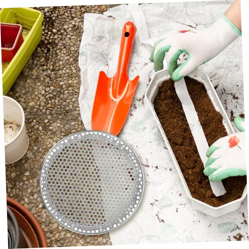 Miniatura 4 de Toddmomy Tamiz de malla fina de acero inoxidable rotativo tamiz de suelo para jardín, tamiz de suelo redondo para el hogar, cocina, tamiz multiusos