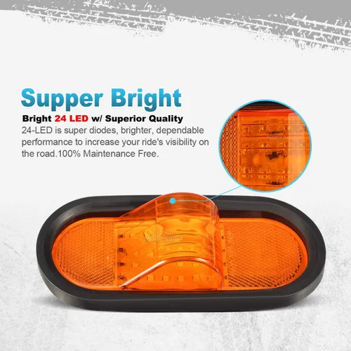 Miniatura 4 de Partsam 4 luces de marcador ámbar de señal de giro medio de 6 pulgadas, montaje de goma, 24 LED con lente reflejo universal sellado ámbar LED de 6