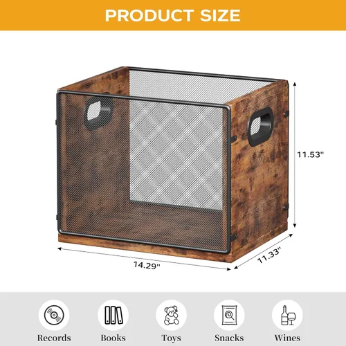 Miniatura 3 de Homeiju Caja de discos de madera y metal, soporte y organizador de álbumes de vinilo, con capacidad para hasta 60 discos