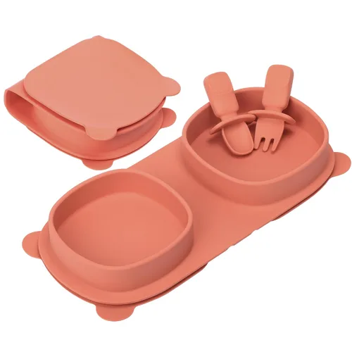Miniatura 9 de Platos llanos plegables de silicona, platos para bebé, esenciales de viaje con tenedores y cucharas, aptos para microondas y lavavajillas, aguamarina