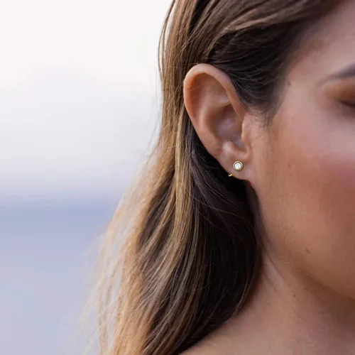 Miniatura 3 de Aretes de aro de plata de ley 925 con piedras preciosas sintéticas, ópalo, turquesa, piedra lunar, circonita cúbica, para mujer, diseño minimalista