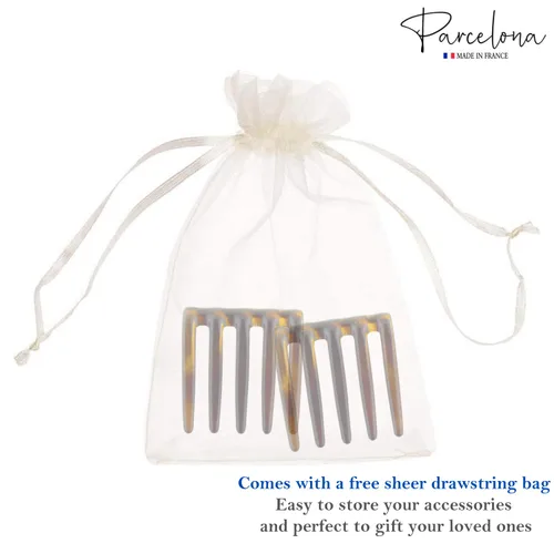 Miniatura 8 de Parcelona Cangrejo francés entrelazado marrón mediano 2 1/4 pulgadas celuloide antideslizante coleta clips flexibles resistentes pinzas para el pelo
