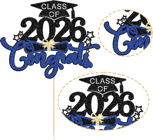 Miniatura 3 de 1 pieza de decoración de pastel de felicitaciones 2023 con purpurina azul para diploma de graduación, selección de pasteles de felicitaciones clase