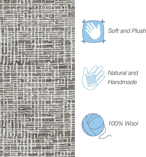 Miniatura 4 de Liora Manne Savannah Grid - Alfombra de lana para interiores, color carbón, 5 pies x 7 pies 6 pulgadas, color gris y negro Gris carbón y negro