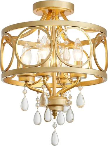 Miniatura 10 de Lámpara de techo de cristal, moderna lámpara de araña pequeña, lámpara de techo semiempotrada dorada de granja, accesorios de iluminación de pasillo