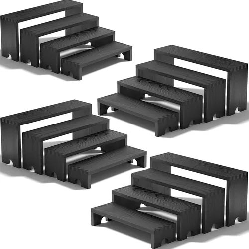 Miniatura 9 de Juego de 2 soportes elevadores escalonados grandes de madera negra para eventos de proveedores, soporte apilable de madera para cupcakes, juego
