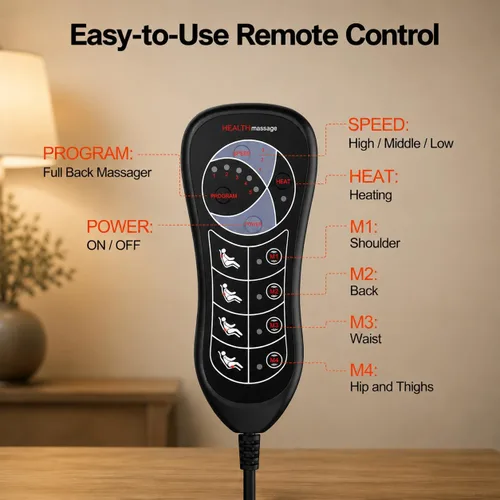 Miniatura 7 de SLOTHMORE Masajeador de espalda de vibración para silla con calor, almohadilla masajeadora de silla con 8 vibraciones, cojín de asiento de masaje