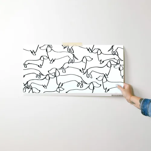 Miniatura 7 de Papel tapiz para despegar y pegar, diseño de líneas blancas y negras de perro salchicha de Weiner Dogs, papel tapiz extraíble personalizado por