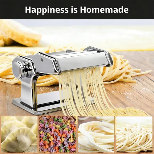 Miniatura 7 de Máquina para hacer pasta METLUCK, máquina de pasta de acero inoxidable manual con rodillo y 9 ajustes de grosor para espaguetis, linguine