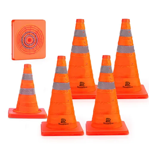 Miniatura 13 de RoadHero Paquete de 4 conos plegables de seguridad de tráfico de 28 pulgadas, conos emergentes multiusos con collar reflectante para seguridad vial