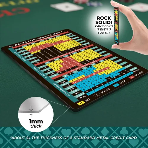Miniatura 3 de Tarjeta de estrategia de blackjack (paquete de 1) – Tarjeta de estrategia básica con cartera de cuero – Referencia de bolsillo compatible con casino