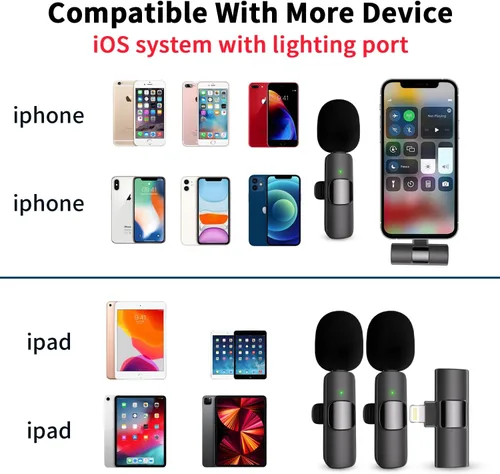 Miniatura 2 de Micrófono de solapa profesional inalámbrico Lavalier para iPhone, iPad, micrófono de grabación de condensador omnidireccional inalámbrico