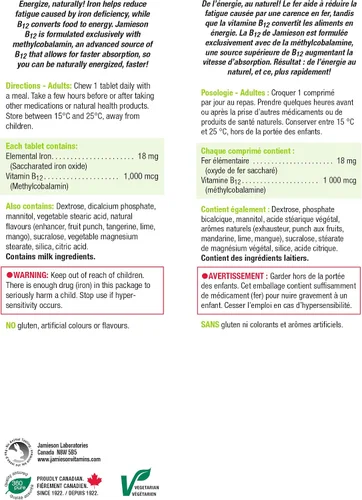Miniatura 6 de Jamieson Iron + Vitamina B12, 45 pestañas masticables