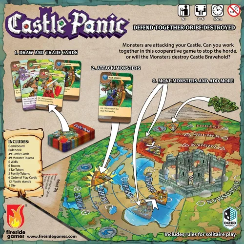 Miniatura 3 de Fireside Games Castle Panic 2ª edición Juego de mesa de estrategia familiar cooperativa con comercio de cartas Monster Defense y torres 3D