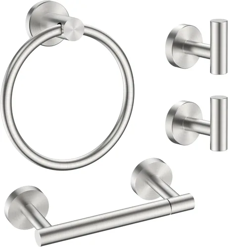 Miniatura 12 de FORIOUS 4 accesorios de baño, soporte para papel higiénico de acero inoxidable SUS304, anillo para toalla y 2 ganchos para toallas, juego de Negro