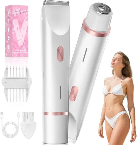 Miniatura 10 de Recortadora de bikini para mujer, afeitadora eléctrica de doble extremo para línea de bikini y vello púbico, impermeable, recargable, USB-C, Verde