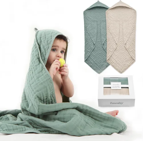 Miniatura 16 de Toallas de bebé con capucha para recién nacido, 35 x 35 pulgadas, paquete de 3 toallas de baño 100% algodón de muselina para bebé, toallas de playa