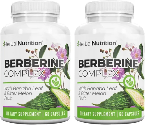 Herbal Nutrition Complejo de berberina 1250 mg de berberina HCL, hoja de banaba y extracto de melón amargo, apoya el sistema inmunológico y el