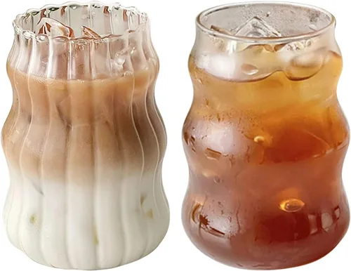 Miniatura 11 de Charque 2 vasos acanalados para beber vasos vintage para whisky, cóctel, jugo, cerveza, vino, té, licuado de soda, tazas de café helado
