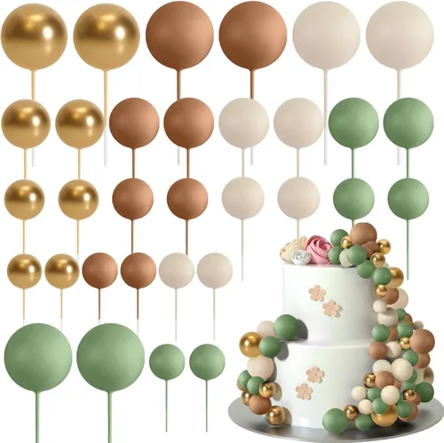 Miniatura 11 de ASTARON 32 piezas de decoración de bolas para pastel, mini globos, palos para decoración de pastel, bolas de espuma, púas para pastel, bolas