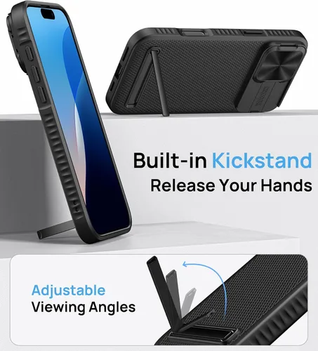 Miniatura 7 de BXYJY Funda para iPhone 16 Pro Max con correa y soporte, cordón cruzado para teléfono para mujeres y hombres, magnética, cubierta de cámara